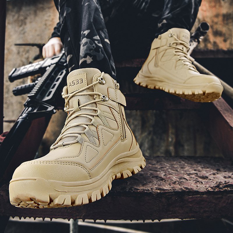 Men's Lightweight Desert Tactical Boots Non-Slip Waterproof Design Zip Closure Suede Upper Summer Outdoor Training Winter