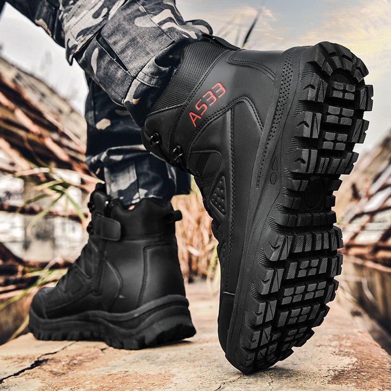 Men's Lightweight Desert Tactical Boots Non-Slip Waterproof Design Zip Closure Suede Upper Summer Outdoor Training Winter