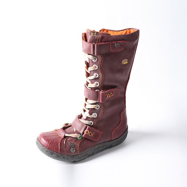 Winter Women's Fashion Boots All-Match Leather Knee-Length Red Cold-Proof Flat-Heel High Boots