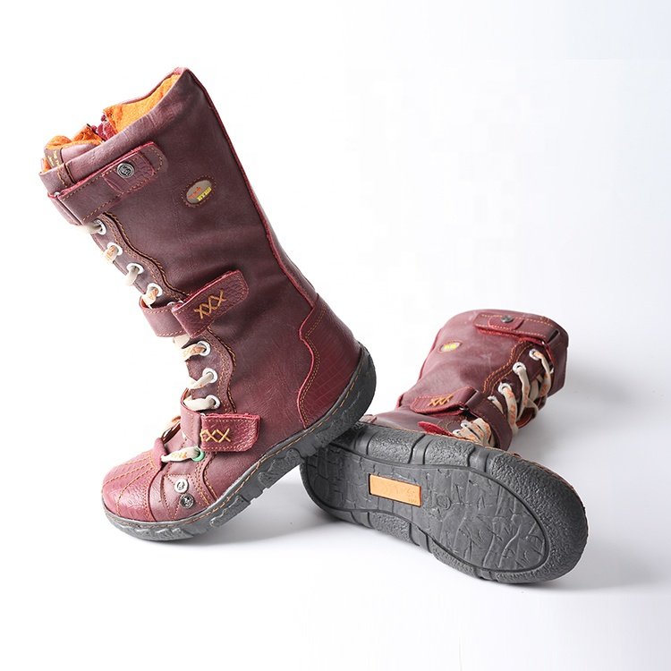 Winter Women's Fashion Boots All-Match Leather Knee-Length Red Cold-Proof Flat-Heel High Boots