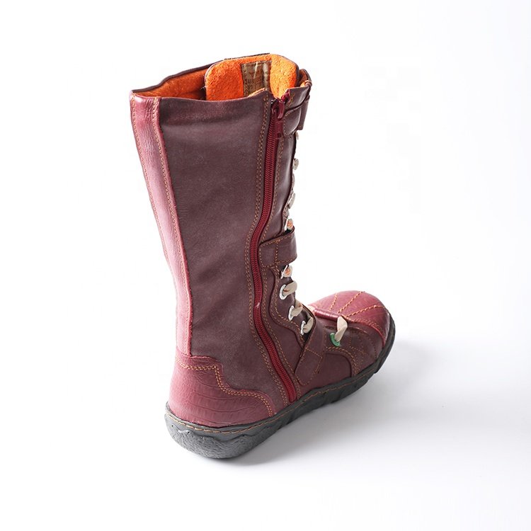 Winter Women's Fashion Boots All-Match Leather Knee-Length Red Cold-Proof Flat-Heel High Boots