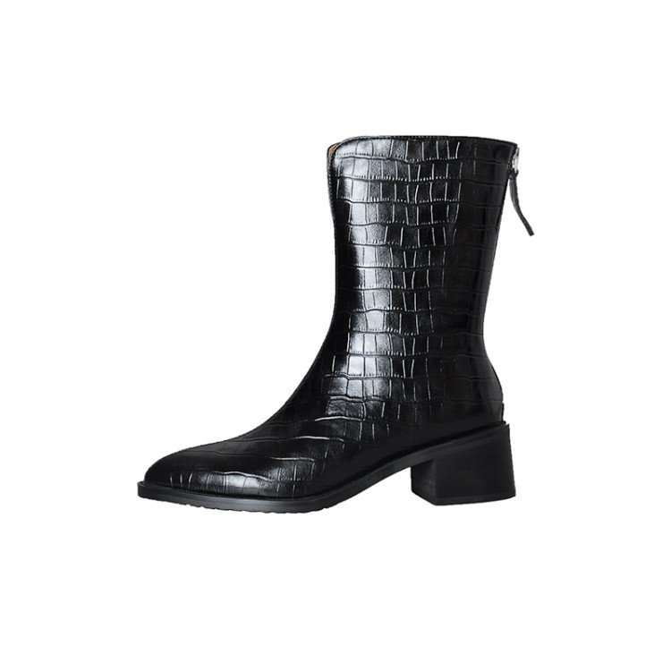 Women's Chelsea Boots British Style Pointed Toe Solid Flat Design Slip-On Feature High Heel Ankle Boots Rubber PU Leather Shoes"