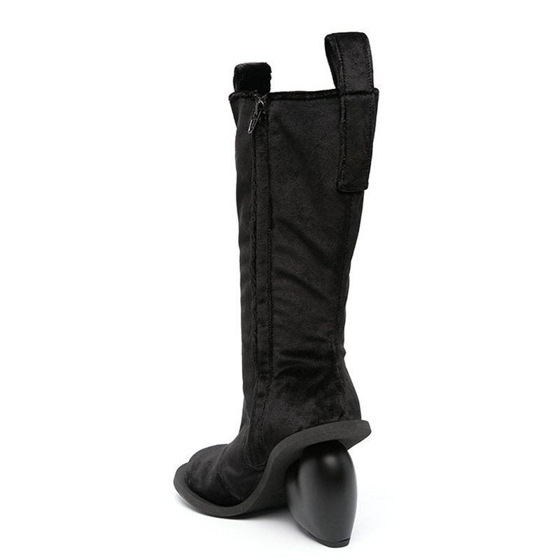 Custom Heart-Shaped Heels Square Toe Long Boots Women's Side Zipper Knee High Booties Silver PU Leather Shoes