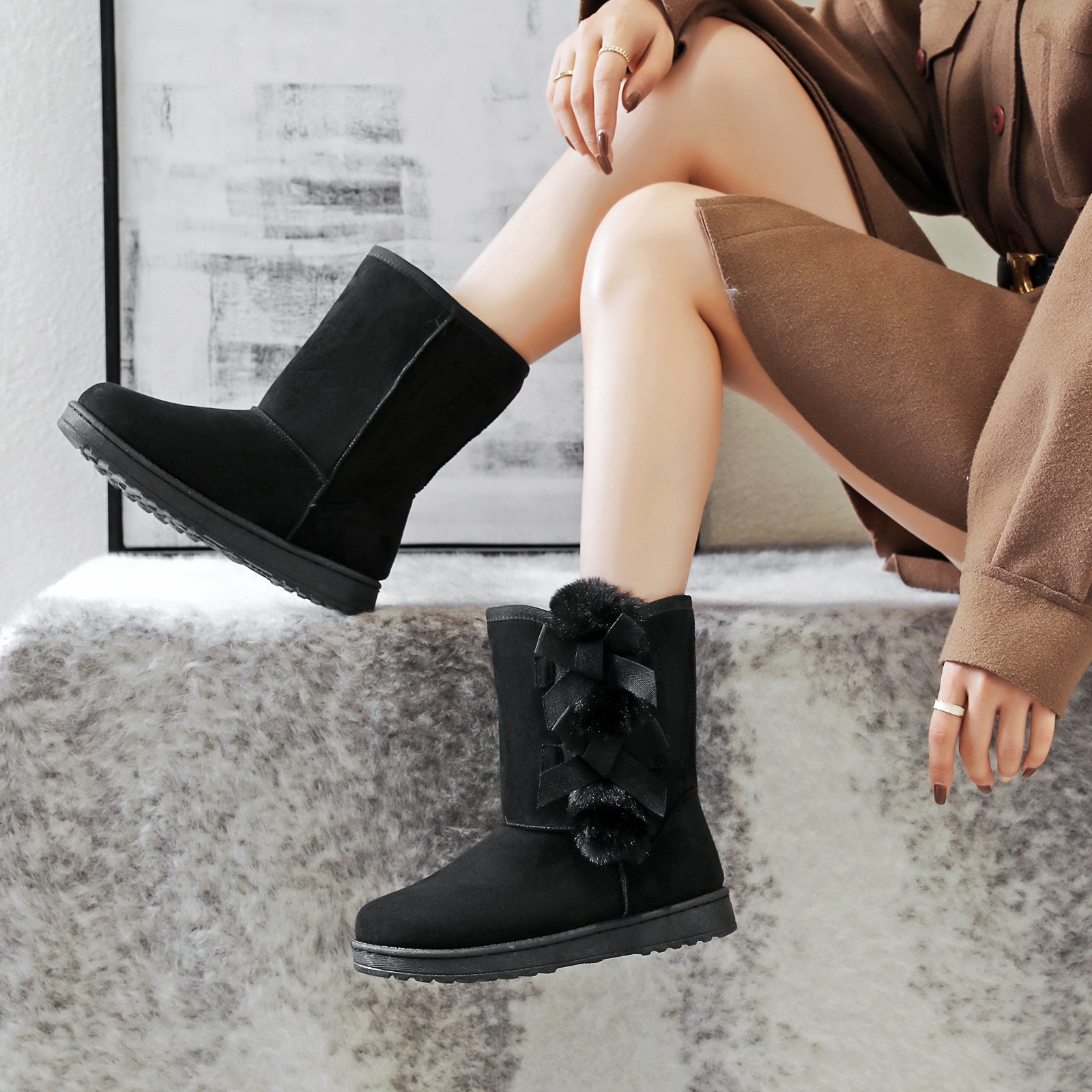 Customized Logo Classic Winter Boots Women's Fashion Lined Warm Snow Boots For Outdoor