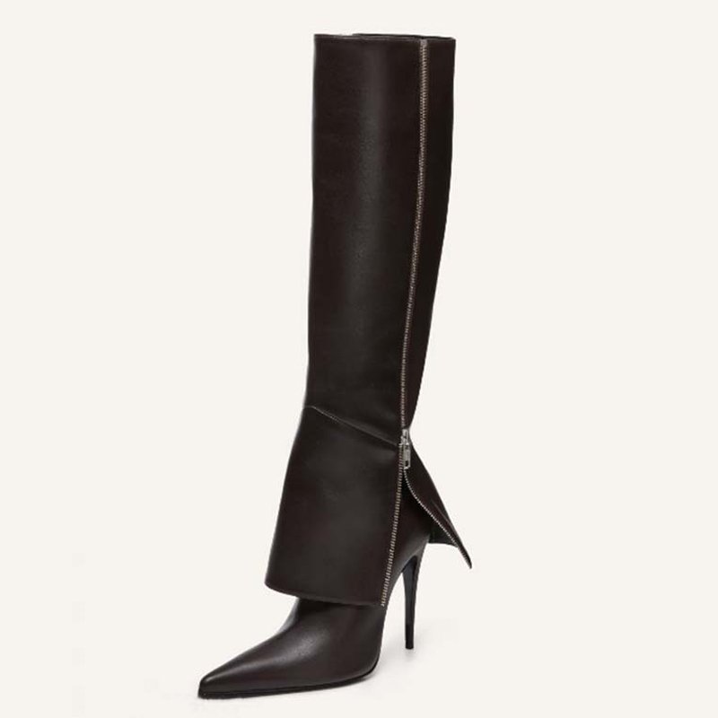 Custom Made Women Side Zipper Dress Stiletto Pants Shoes Designer Knee High Boots High Slim Heels Pointy Toe Long Booties