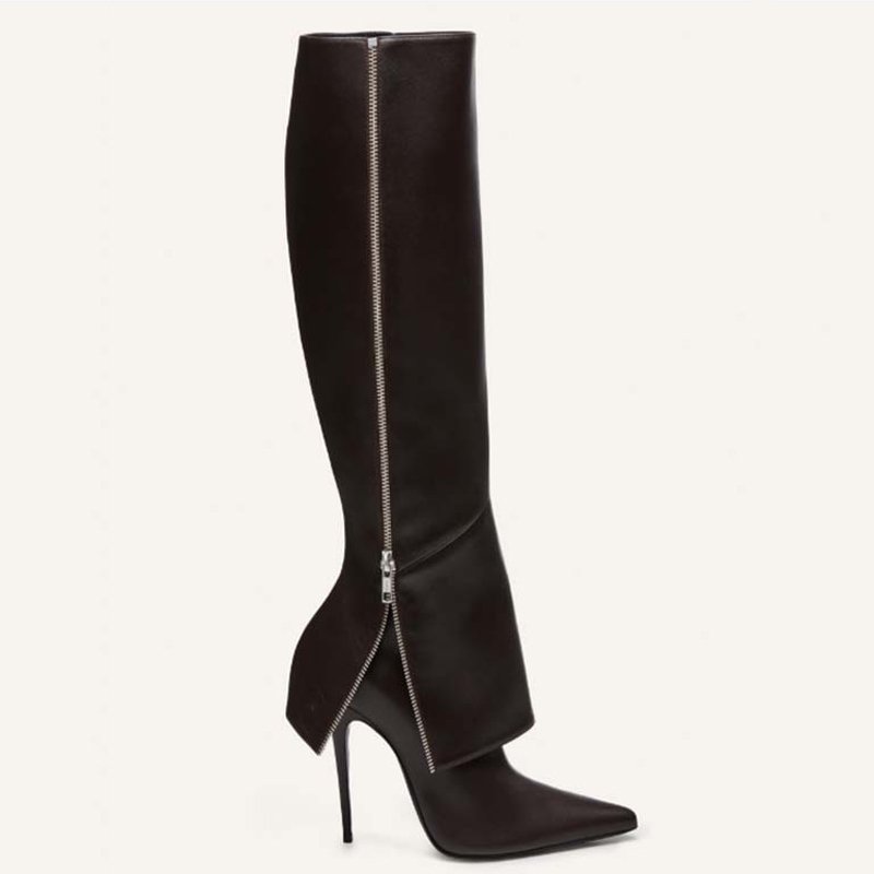 Custom Made Women Side Zipper Dress Stiletto Pants Shoes Designer Knee High Boots High Slim Heels Pointy Toe Long Booties