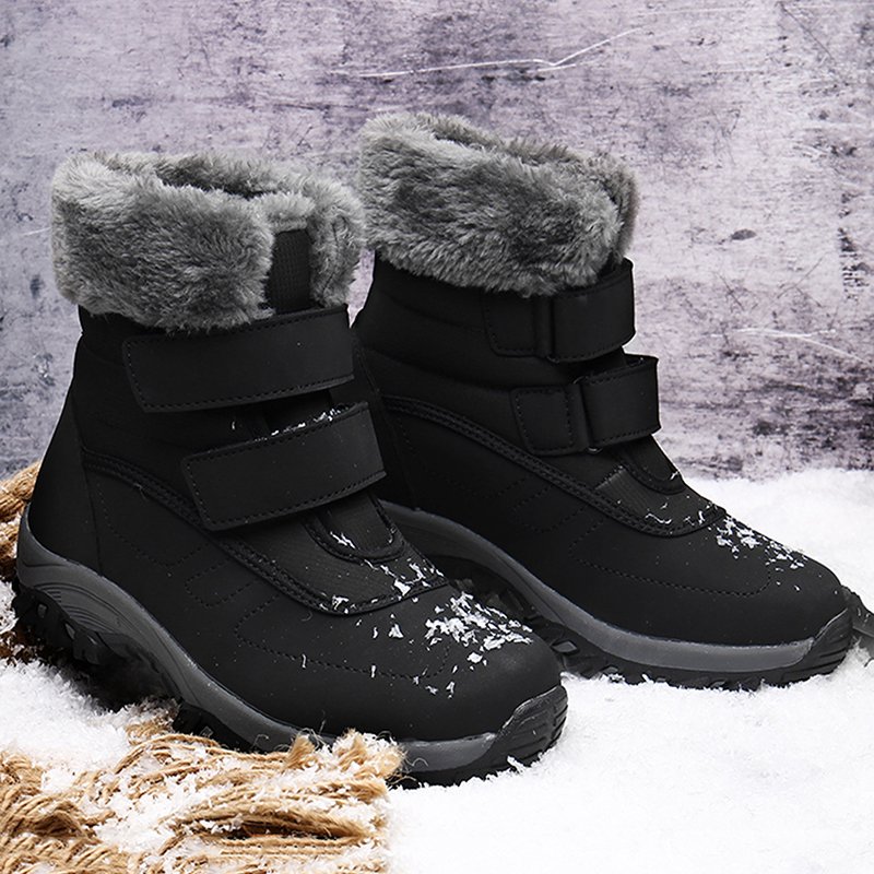 women ankle ladies long waterproof snow fluffy fur hiking outdoor winter new round toe chunky heel leather boots for women girls