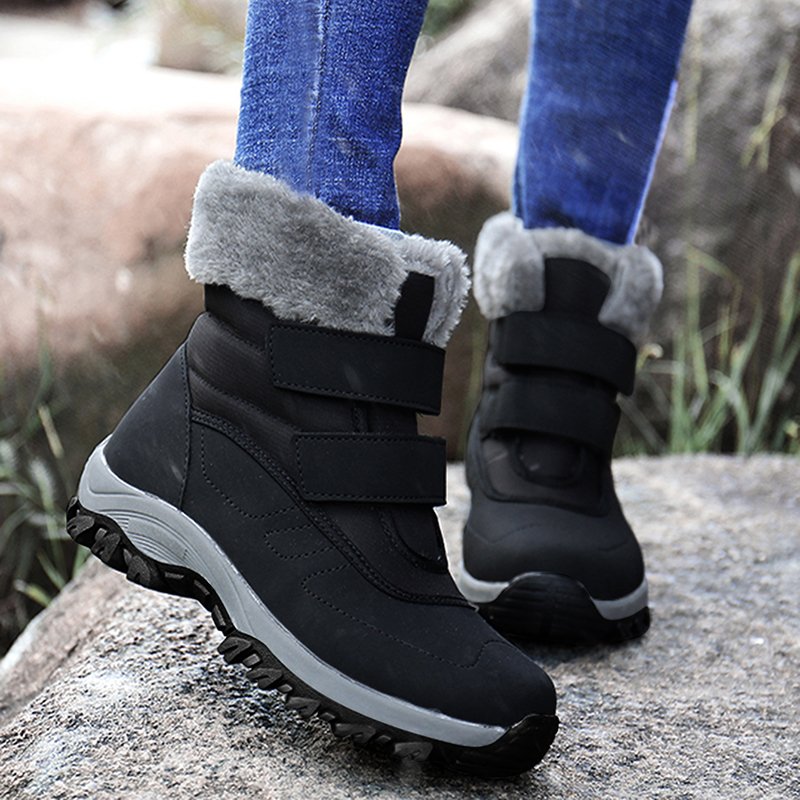 women ankle ladies long waterproof snow fluffy fur hiking outdoor winter new round toe chunky heel leather boots for women girls