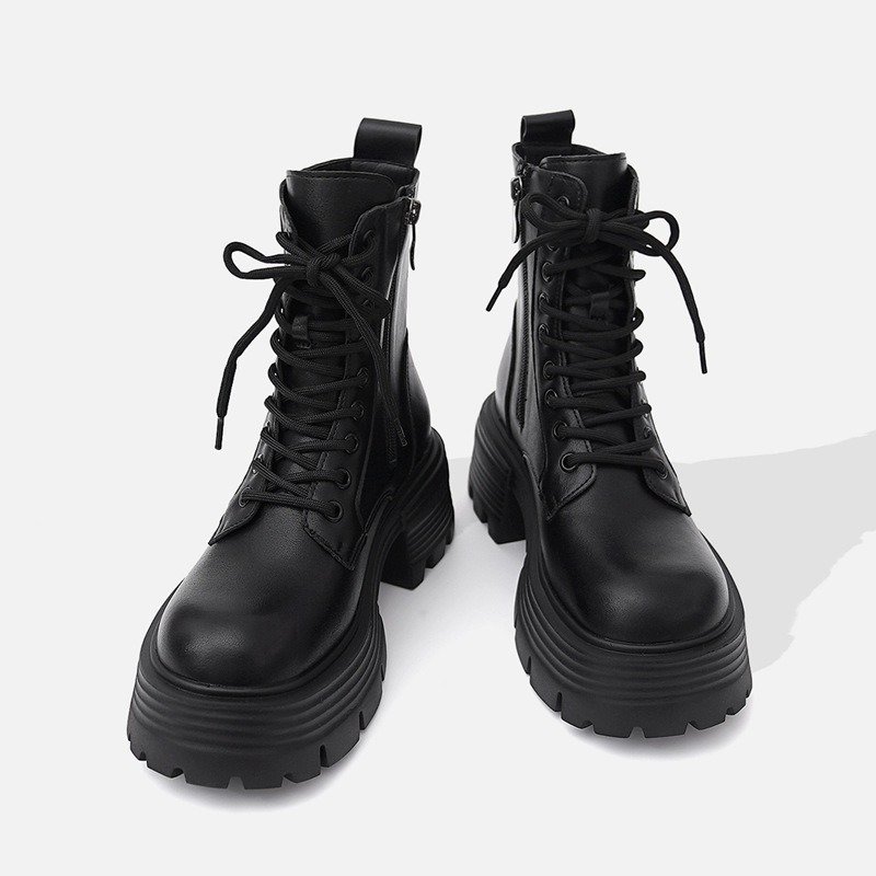Black Round Toe Sport Wedge Casual Sport Shoes Winter New Outdoor Warm Soft Microfiber Upper Lace Up Platform Women Ankle Boots