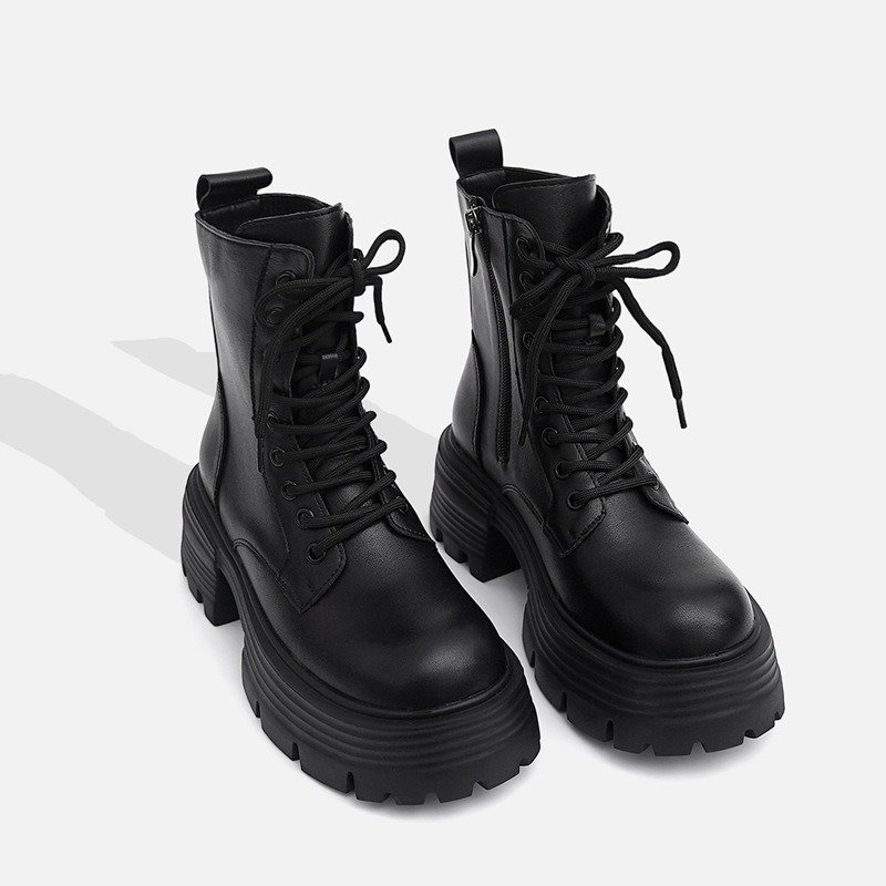 Black Round Toe Sport Wedge Casual Sport Shoes Winter New Outdoor Warm Soft Microfiber Upper Lace Up Platform Women Ankle Boots