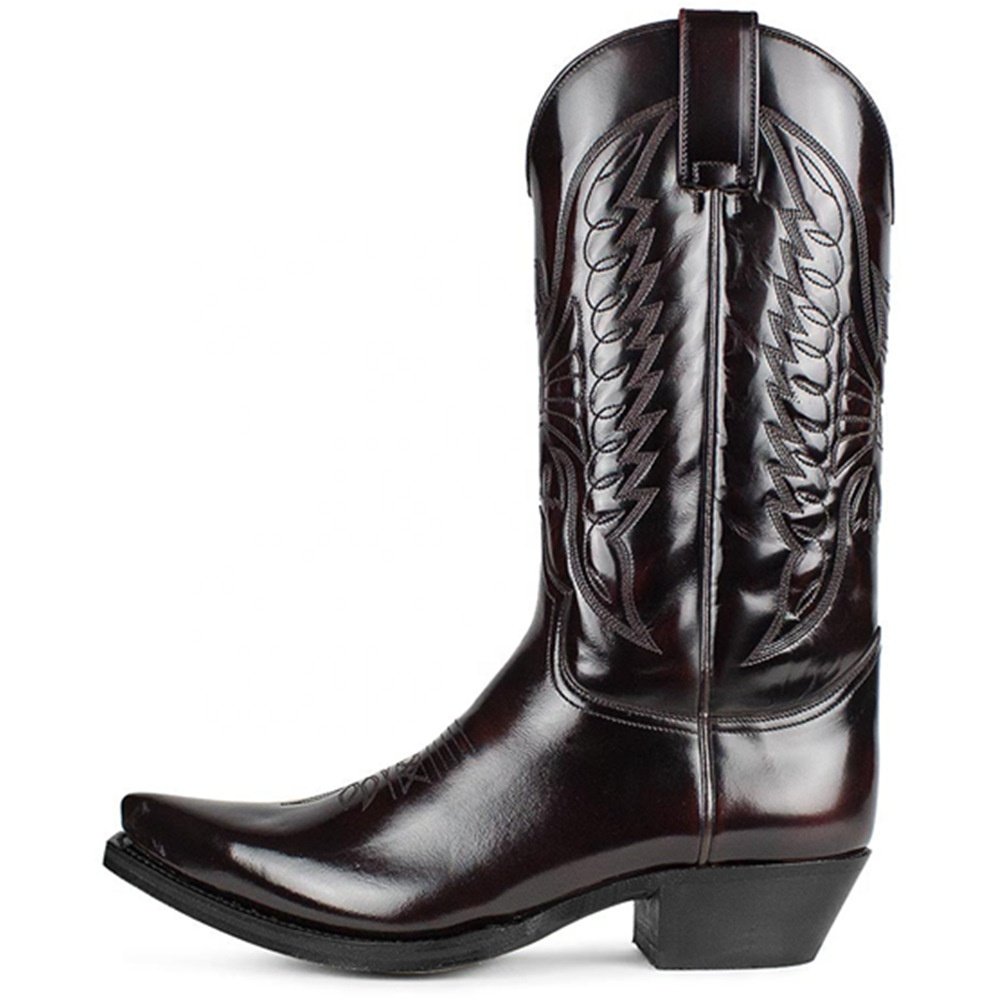 Retro Style Mid Calf Boots Large Size women and men Chunky Mid Heel Embroidered Boots Slip-on Custom Western Cowboy Boots