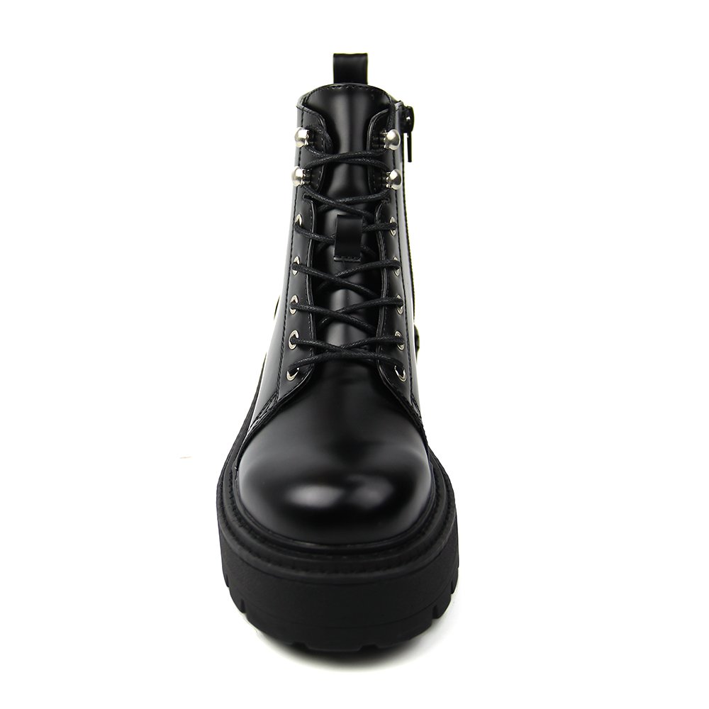 Manufacture Casual Black Women Leather Platform Leather Boots Custom Design Zipper Up Ladies Spring Fall Boot