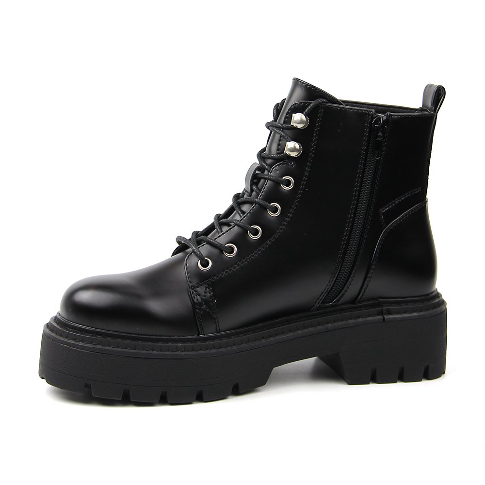 Manufacture Casual Black Women Leather Platform Leather Boots Custom Design Zipper Up Ladies Spring Fall Boot