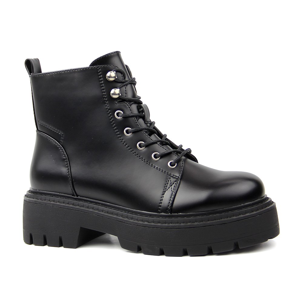 Manufacture Casual Black Women Leather Platform Leather Boots Custom Design Zipper Up Ladies Spring Fall Boot