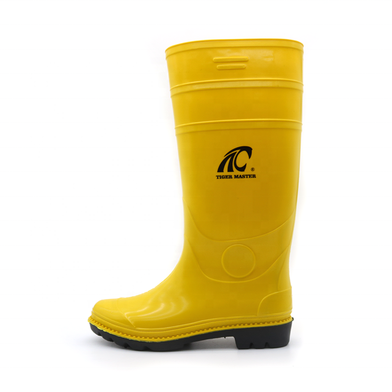 CE verified oil and slip resistant waterproof yellow glitter pvc rain boots non safety men wellington boots pvc