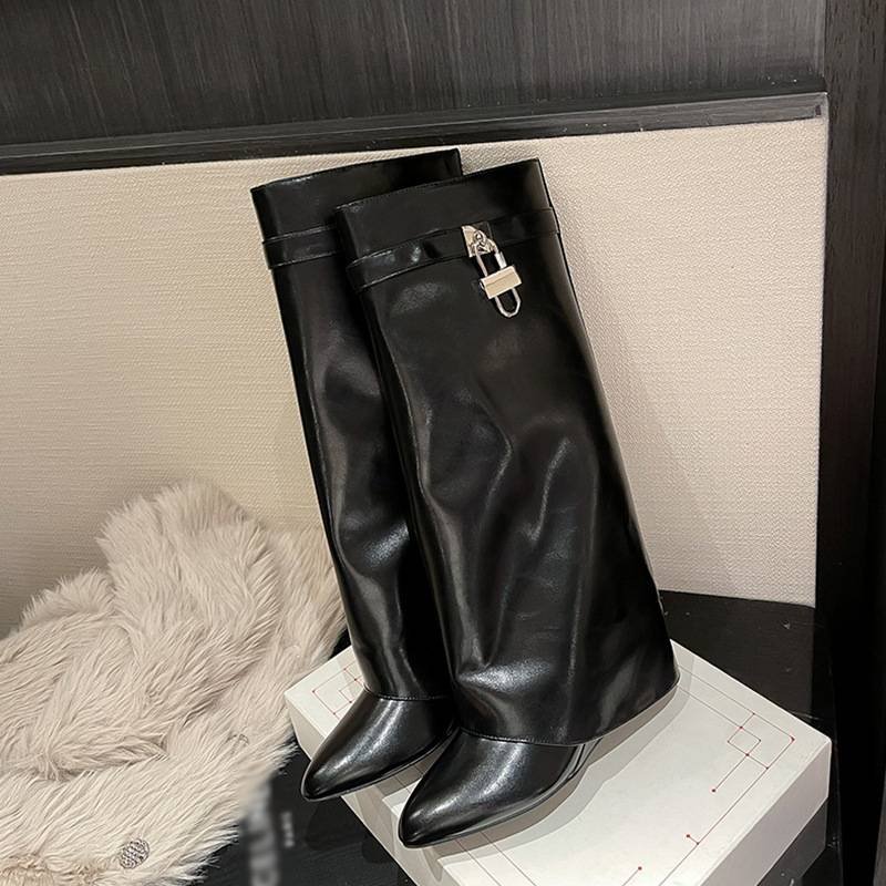 Short/Long Wedge Botas Femininas Salto Women Shark Boots with Lock