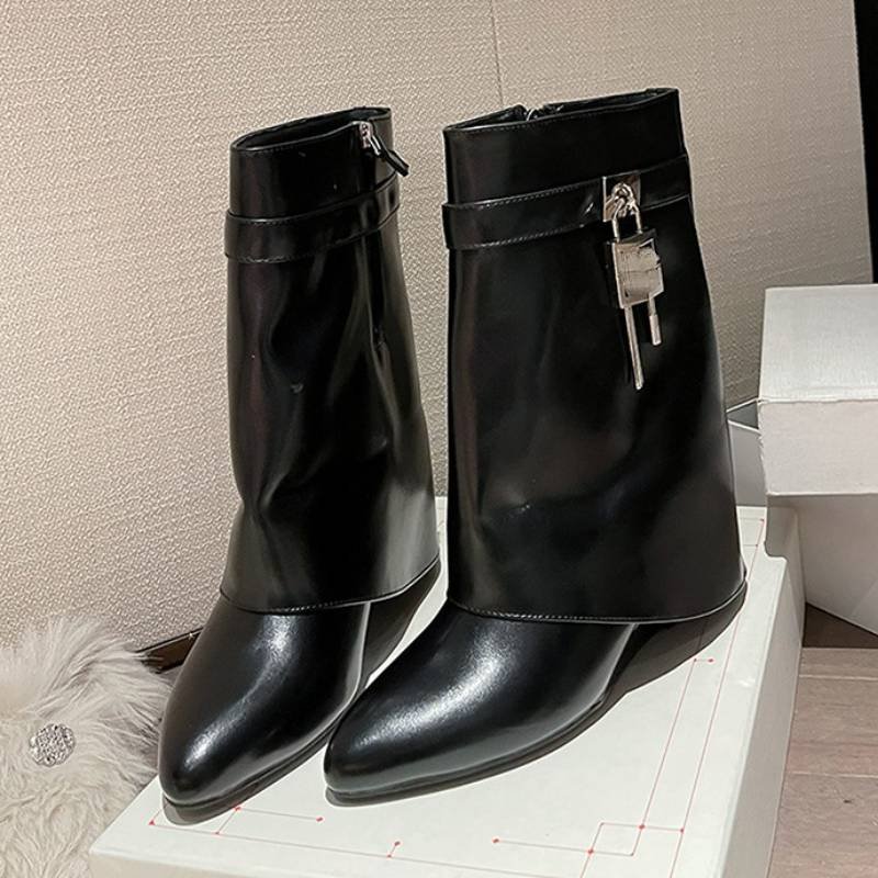 Short/Long Wedge Botas Femininas Salto Women Shark Boots with Lock