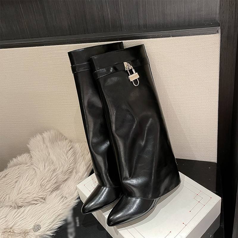 Short/Long Wedge Botas Femininas Salto Women Shark Boots with Lock