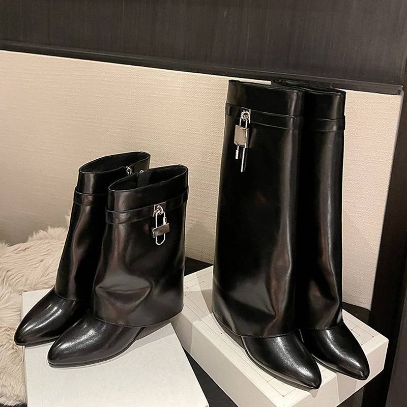 Short/Long Wedge Botas Femininas Salto Women Shark Boots with Lock