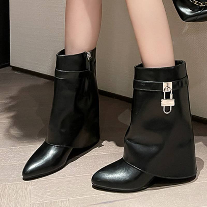 Short/Long Wedge Botas Femininas Salto Women Shark Boots with Lock