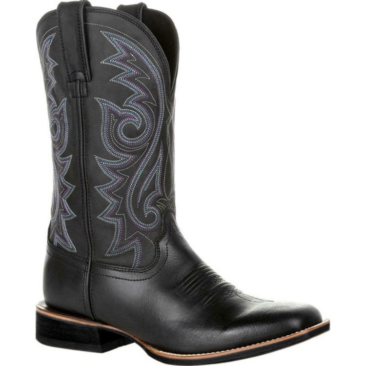 Custom Logo Embroidery Large size motorcycle boots for man Fashion retro design Black brown leather Western men denim boots