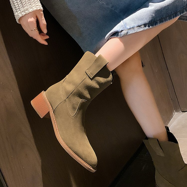 Cialisa High Quality Concise Suede Genuine Leather Ladies Heels Winter Designer Western Cowboy Boots 2022 Woman Shoes