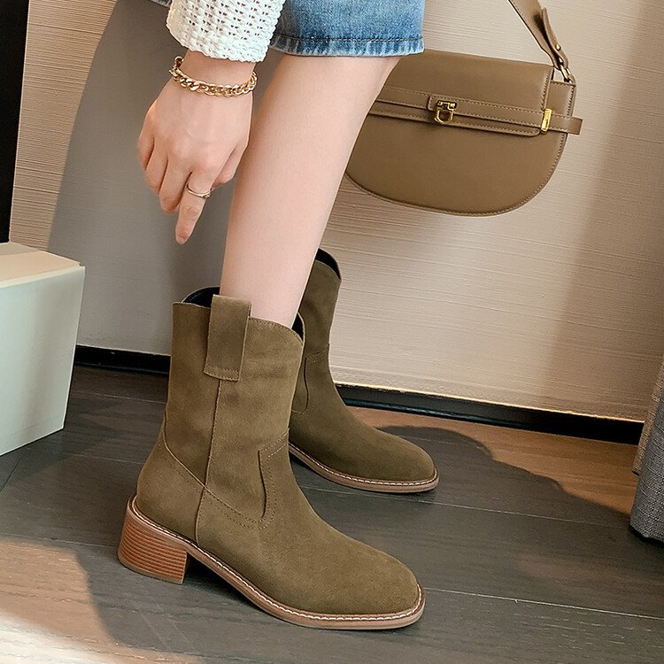 Cialisa High Quality Concise Suede Genuine Leather Ladies Heels Winter Designer Western Cowboy Boots 2022 Woman Shoes