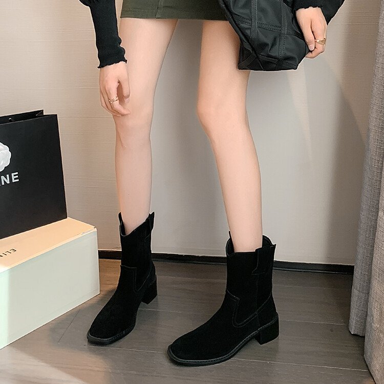 Cialisa High Quality Concise Suede Genuine Leather Ladies Heels Winter Designer Western Cowboy Boots 2022 Woman Shoes