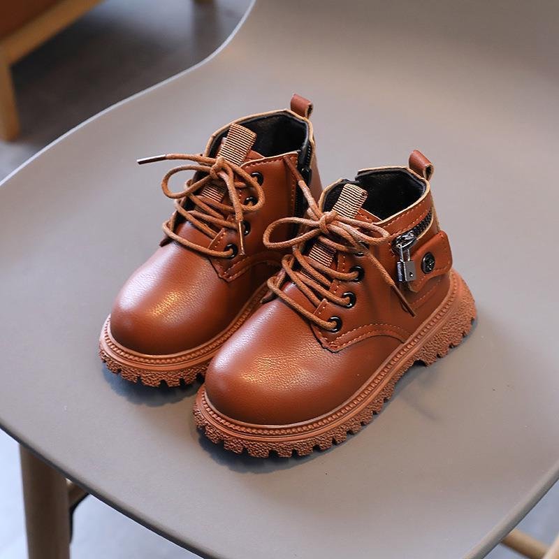 2024 Fashion Kids Fall Boots Wholesale British Toddler Girl Winter Boots Zipper Rubber Sole Leather Boots for Kids Children