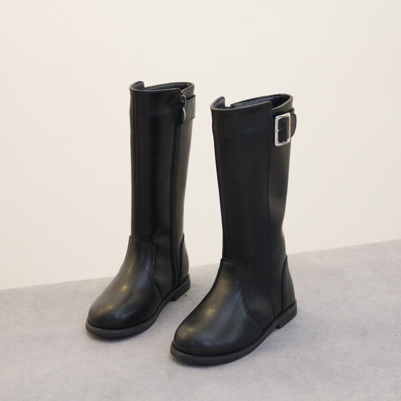 2023Autumn and Winter new Korean style girls' fleece-lined children's boots little girl knee high boots warm leather boots
