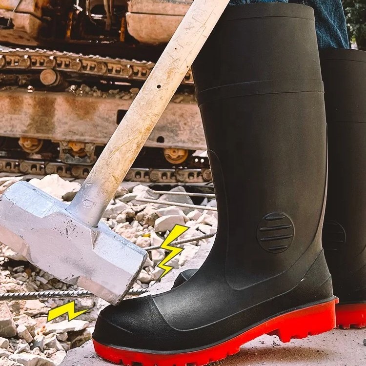 Mine Industrial Men Rain Boots Anti-Slip Knee Black 40cm High Steel Toe PVC Labor boots safety boots gumboots