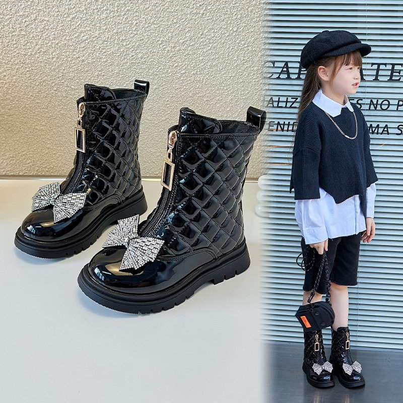 Girls Boots New Autumn Mid Sleeve Children's Leather Boots High Sleeve Boots Spring and Autumn Single