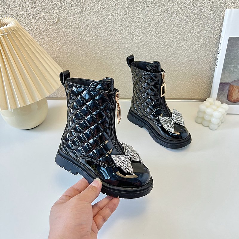 Girls Boots New Autumn Mid Sleeve Children's Leather Boots High Sleeve Boots Spring and Autumn Single