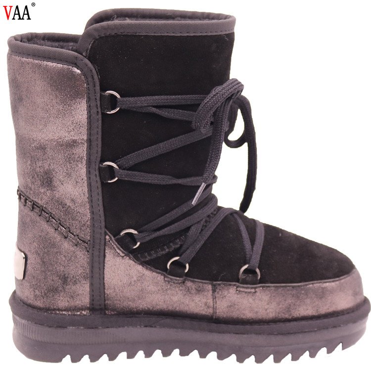 CF-240 Free Samples Unisex Lace Up Genuine Leather Winter Warm Waterproof Cute Winter Snow Boots For Women