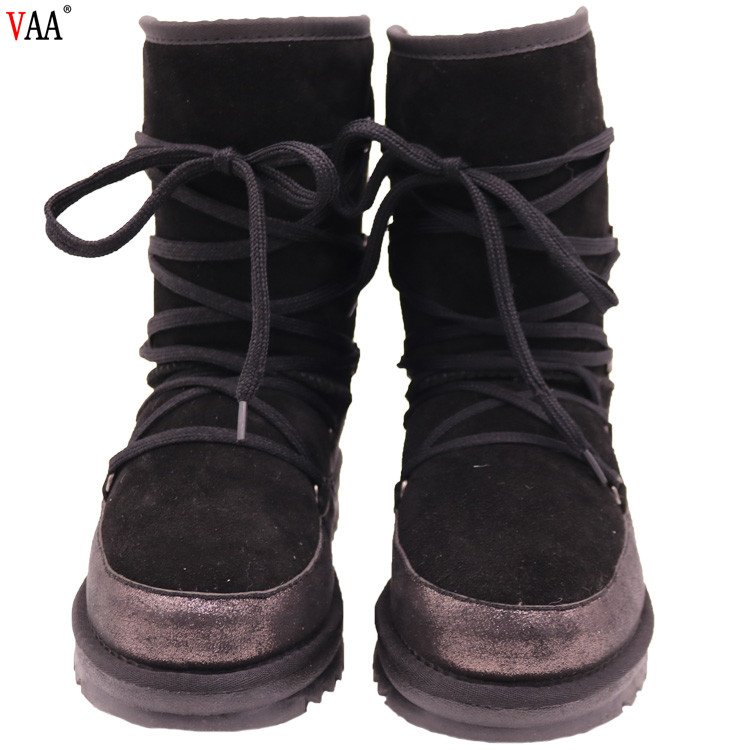 CF-240 Free Samples Unisex Lace Up Genuine Leather Winter Warm Waterproof Cute Winter Snow Boots For Women