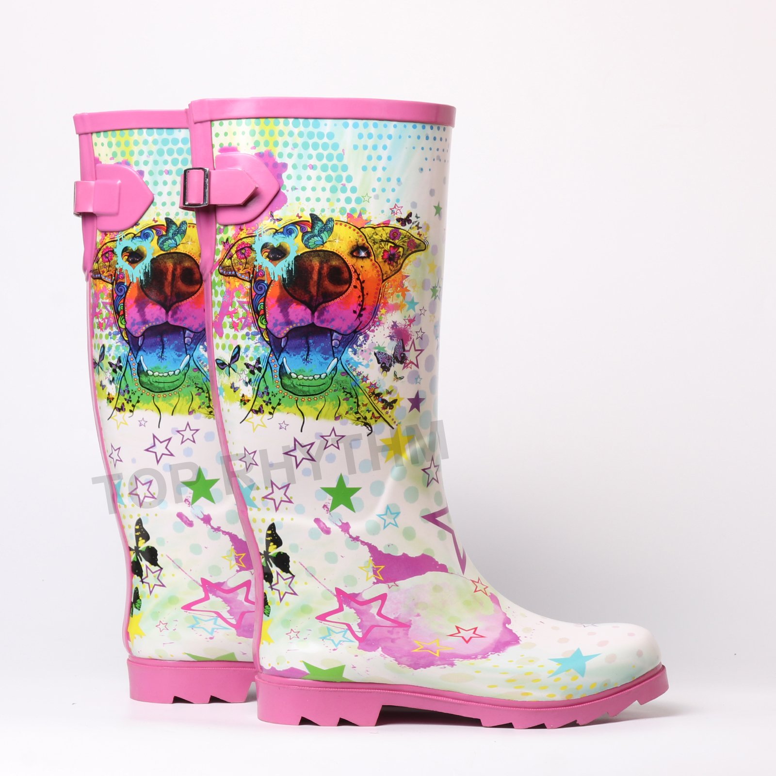 fashion farm wellington boots stylish dog pattern barn boots pink eva garden shoes for woman