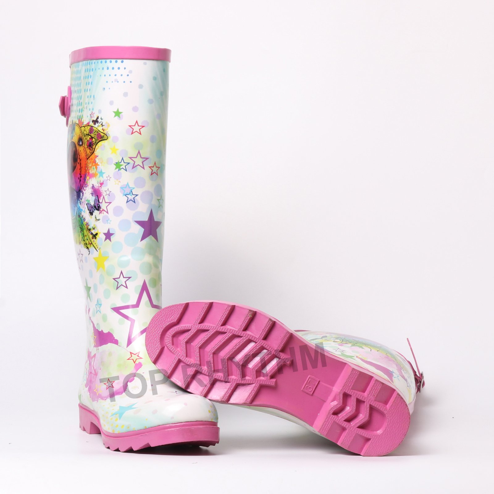 fashion farm wellington boots stylish dog pattern barn boots pink eva garden shoes for woman