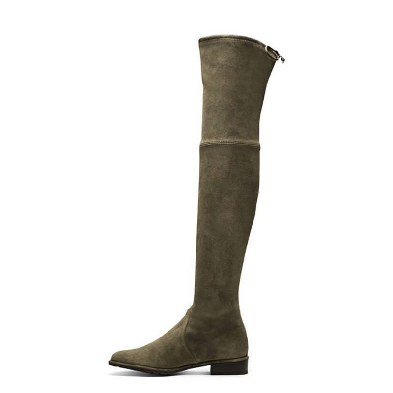 Suede Leather Low heel Sexy Thigh high boots for women shoes boots 2017