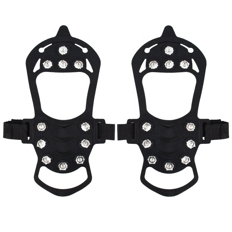 Black Silicone Crampons Durable Spikes Walk Traction Cleats 11 Stainless Steel Ice Grip Fit Boots and Shoes for Winter Safety