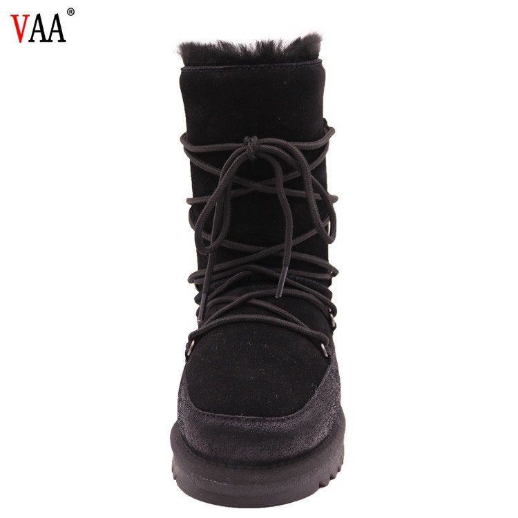 CF-136 Free Samples Cow Leather And Suede Lace Up Women Winter Boots With Real Fur
