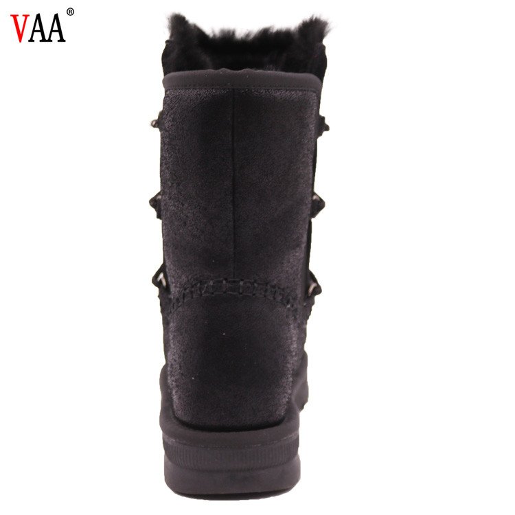 CF-136 Free Samples Cow Leather And Suede Lace Up Women Winter Boots With Real Fur