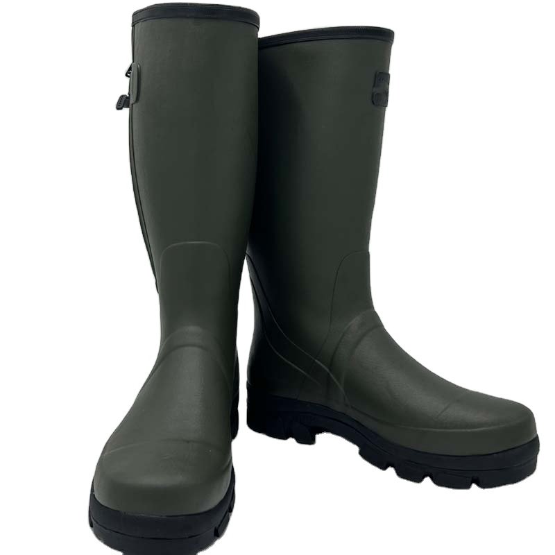 Factory custom men's rubber wellington boots with waterproof zipper