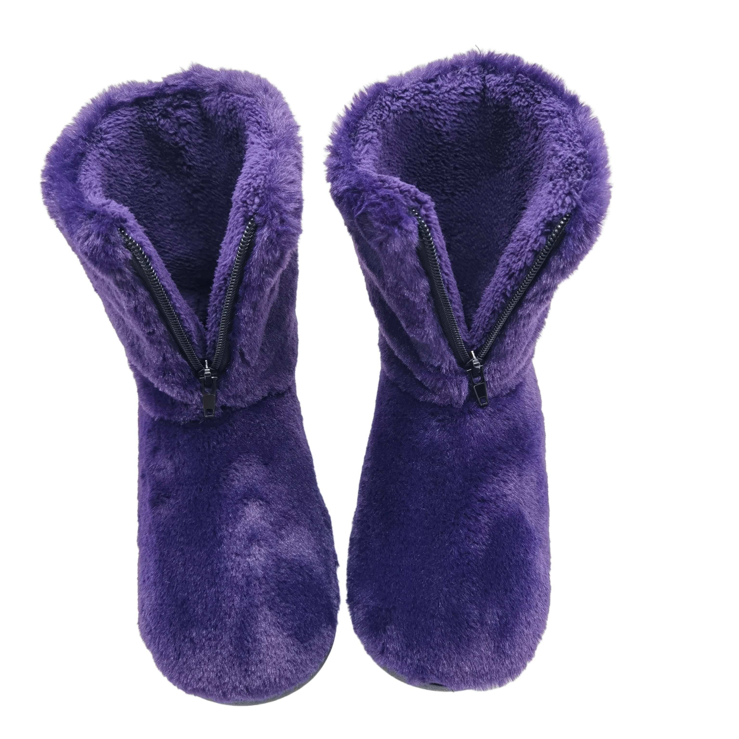 OEM customized indoor plush boots design winter warm boots slippers shoes for women ankle zipper faux fur house boots