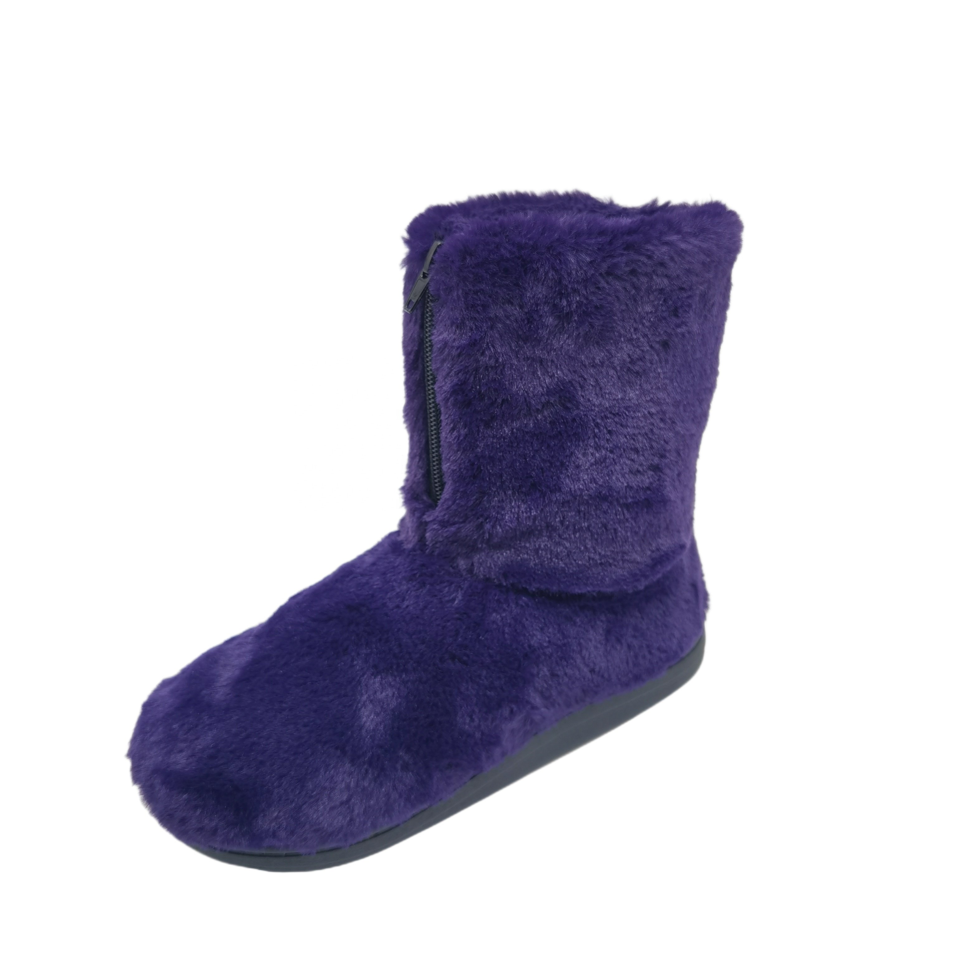 OEM customized indoor plush boots design winter warm boots slippers shoes for women ankle zipper faux fur house boots