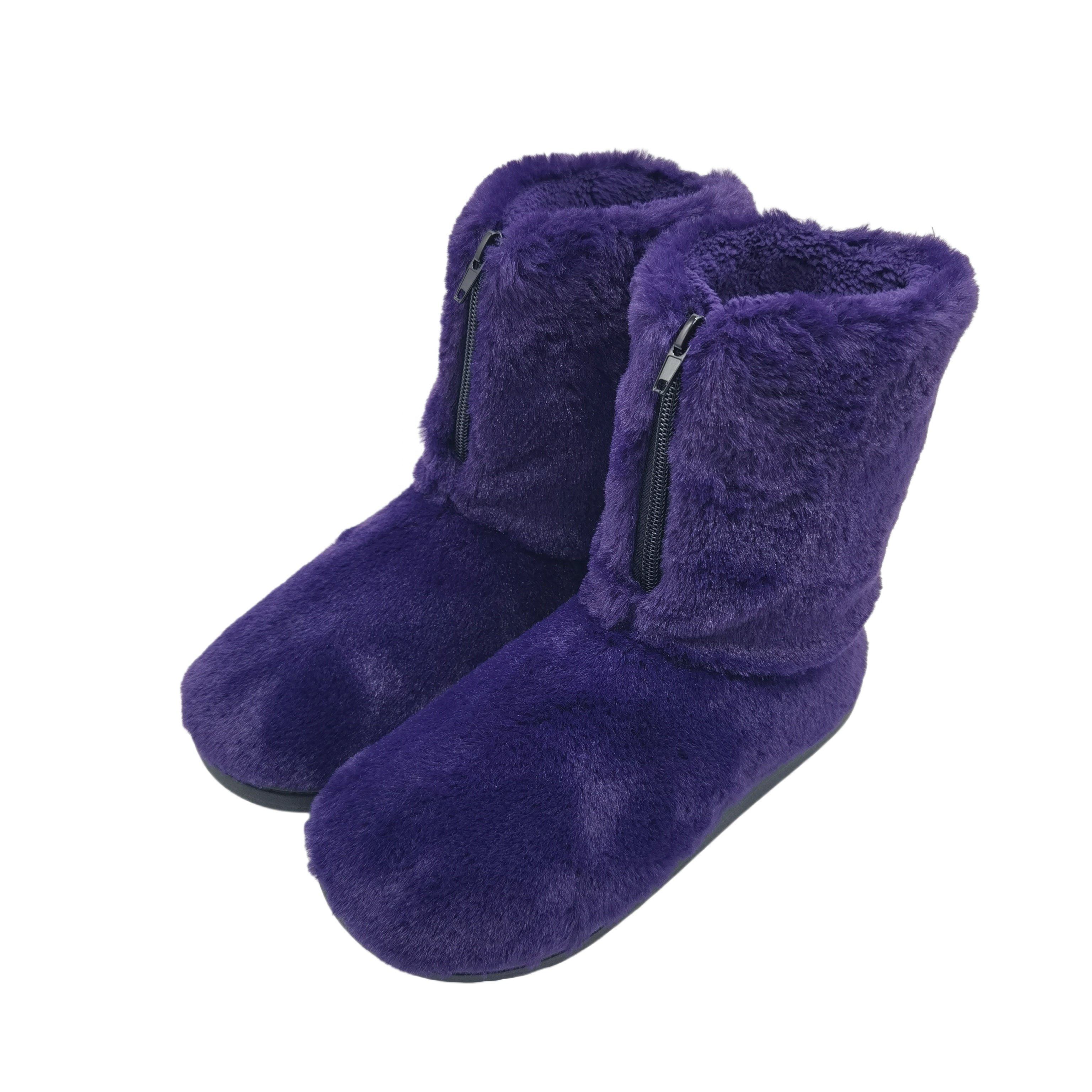 OEM customized indoor plush boots design winter warm boots slippers shoes for women ankle zipper faux fur house boots