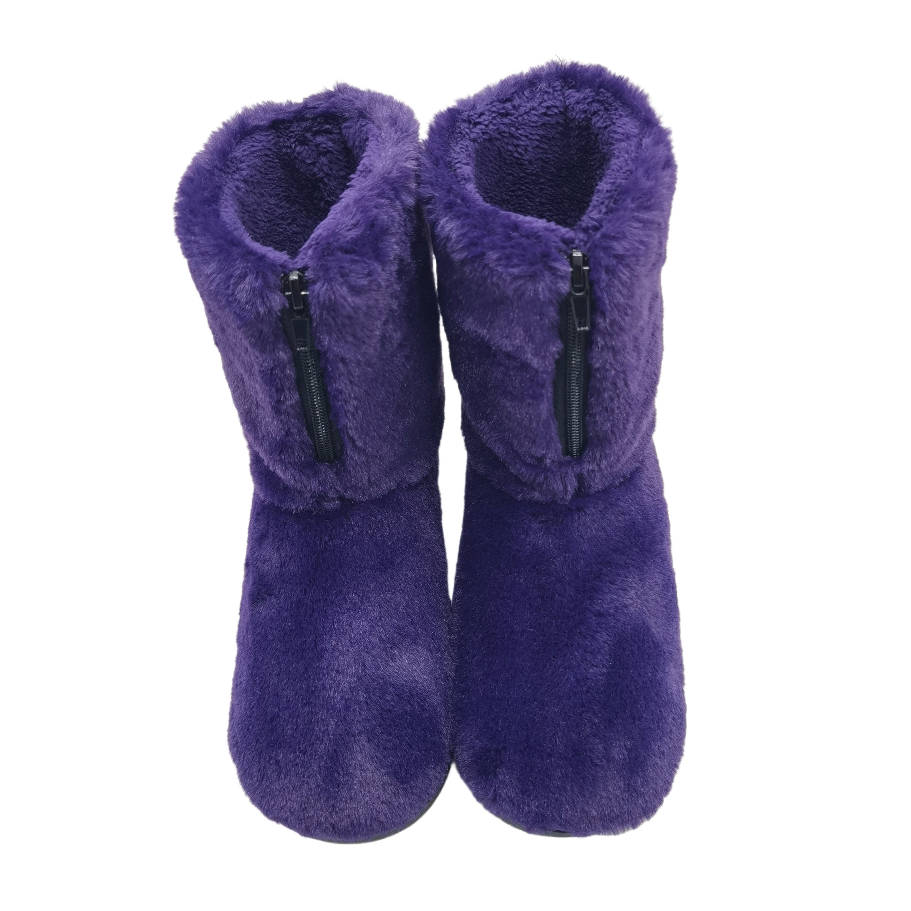 OEM customized indoor plush boots design winter warm boots slippers shoes for women ankle zipper faux fur house boots