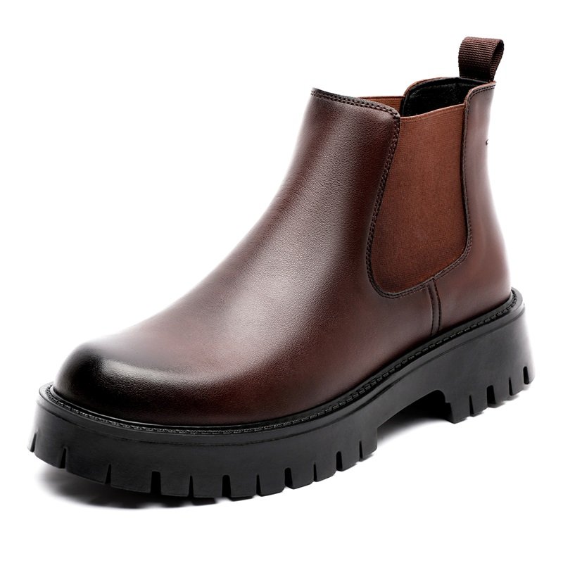 Handsome Comfortable Real Leather Cook Chelsea Boots Height Increasing Thick Sole Formal Slip On Fashion Ankle Boots for Men