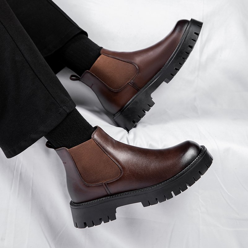 Handsome Comfortable Real Leather Cook Chelsea Boots Height Increasing Thick Sole Formal Slip On Fashion Ankle Boots for Men