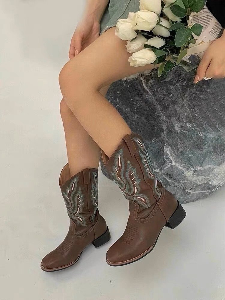 Cowgirl Boots Womens, Women's Knee-High Western Boots Ladies Tall Country Boots with Side
