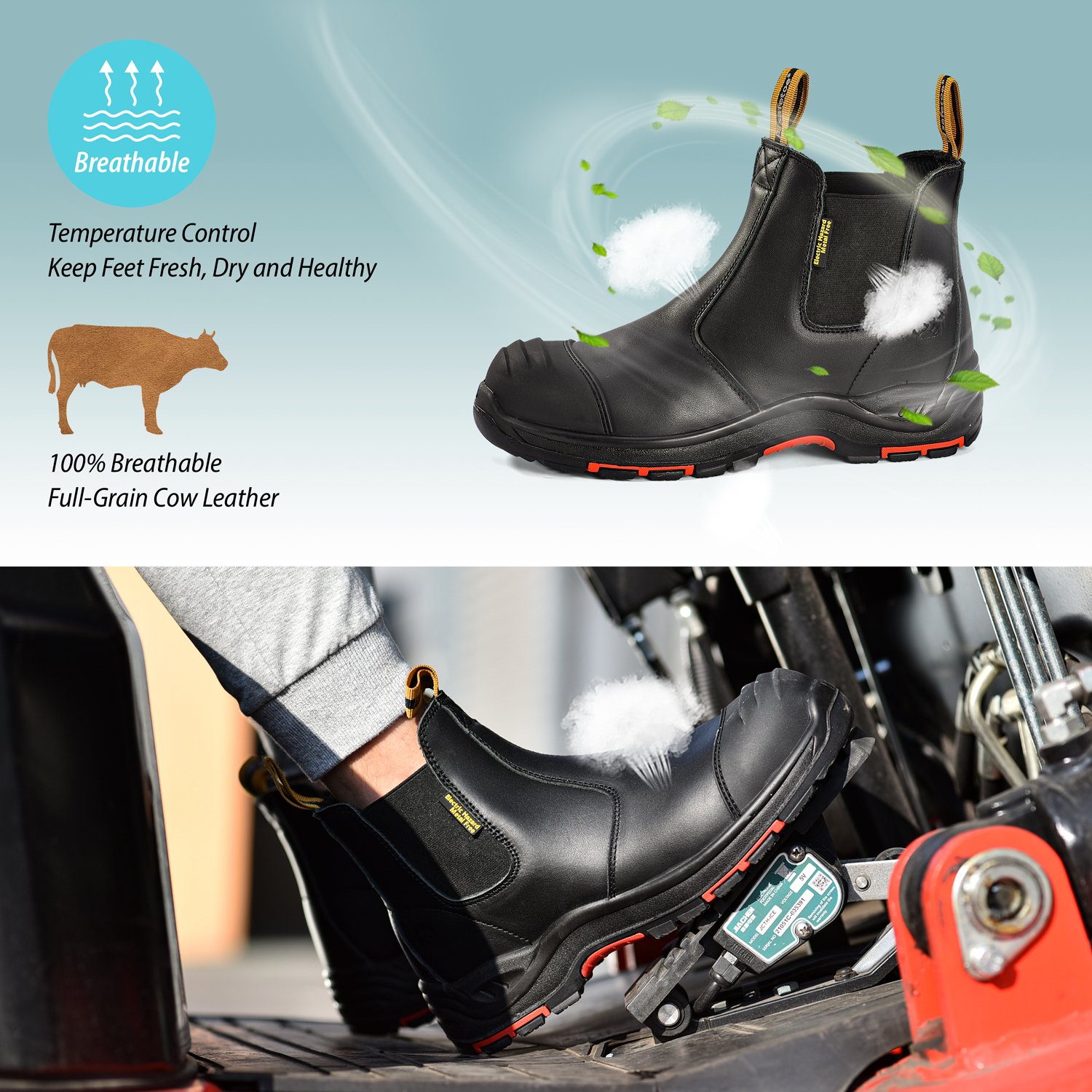 Heavy Duty Full Grain Cow Leather SBP Metal Free Safety Work Boots M-8025NBK